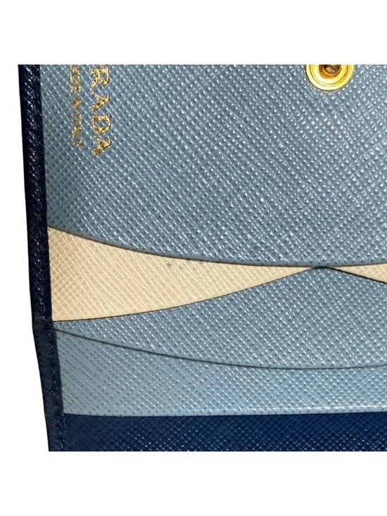 Prada Saffiano Multic Leather Compact Wallet Blue - Picture 9 of 9